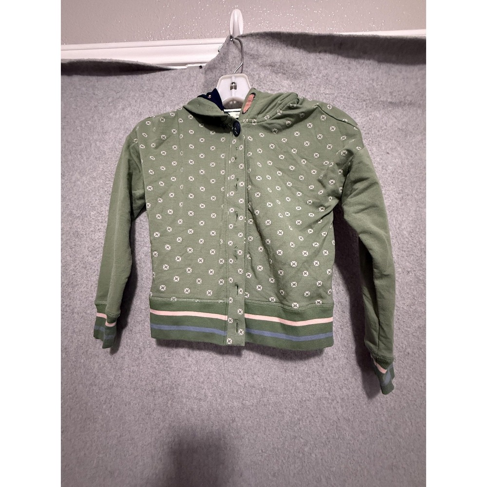 Matilda Jane Hoodie Girls 8 Green Fleece Button Front Hood Lined Geometric Print